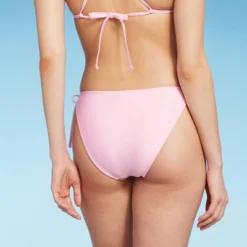 Women's Side-Tie Scoop Front High Leg Cheeky Bikini Bottom - Wild Fable™ Light Pink Lurex