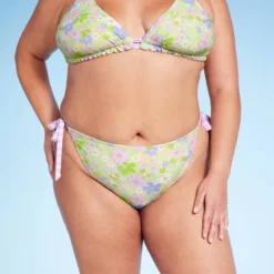 Women's Reversible Side-Tie Extra High Leg Cheeky Bikini Bottom - Wild Fable™ Green Floral Print/Purple Gingham Print -Wild Fable Shop GUEST 53223c69 479d 4c2f 9035 7c1cd38e2b40