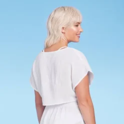 Women's Tie-Front Cover Up Short Sleeve Crop Top - Wild Fable™ White 2 Women's Tie-Front Cover Up Short Sleeve Crop Top - Wild Fable™ White -Wild Fable Shop GUEST 607a699b deff 4676 9cef 36432246e644