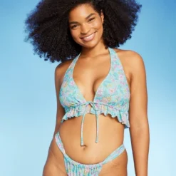 Women's Ruffle Tie-Front Halter Bikini Top - Wild Fable™ Green Floral Print -Wild Fable Shop GUEST 659aaea4 52e0 44c9 8073 8bfd4c6d9e7f
