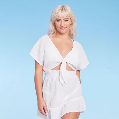 Women's Tie-Front Cover Up Short Sleeve Crop Top - Wild Fable™ White Women's Tie-Front Cover Up Short Sleeve Crop Top - Wild Fable™ White -Wild Fable Shop GUEST 7925f44d 75f2 4541 9380 cc24fda2a9fa