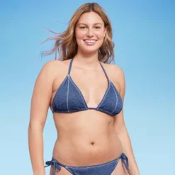 Women's Denim Textured Triangle Bikini Top - Wild Fable™ Denim Blue -Wild Fable Shop GUEST 858bb699 085e 4c64 af28 9cfc20098588