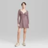 Women's Long Sleeve Twist-Front Mini Knit Skater Dress - Wild Fable™