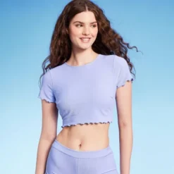 Women's Ruffle Detail Ribbed Short Sleeve Cropped Rashguard - Wild Fable™ Purple -Wild Fable Shop GUEST ae778006 d718 4b51 af3b 2a50e3c3e5f4