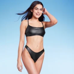 Women's Faux Leather High Leg Extra Cheeky Bikini Bottom - Wild Fable™ Black -Wild Fable Shop GUEST bcad3900 399f 4aac 9dd4 3ade3b154007