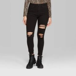 Women's Super-High Rise Distressed Skinny Jeans - Wild Fable⢠Black
