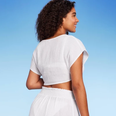 Women's Tie-Front Cover Up Short Sleeve Crop Top - Wild Fable™ White Women's Tie-Front Cover Up Short Sleeve Crop Top - Wild Fable™ White -Wild Fable Shop GUEST dddcb6fc d02b 46c3 92ea ecbeffe171bc