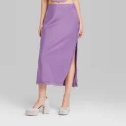 Women's Satin Lace Trim Midi Skirt - Wild Fable™